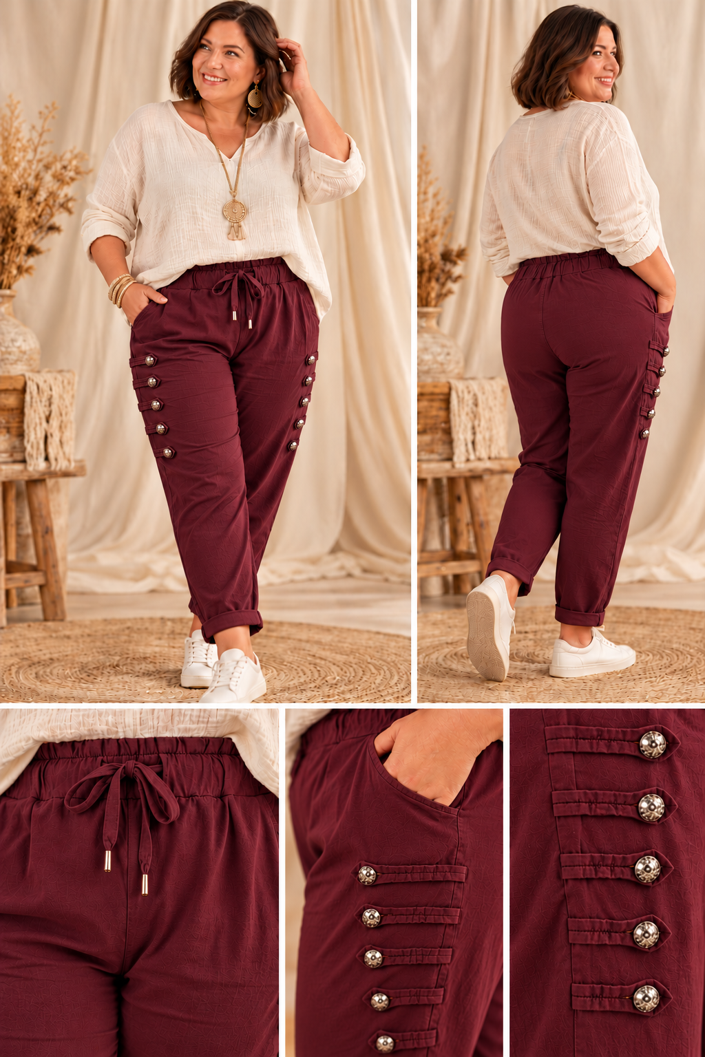 HACIENDA - PANTALON MAGIQUE OFFICIER BORDEAUX TAILLE 46 A 54