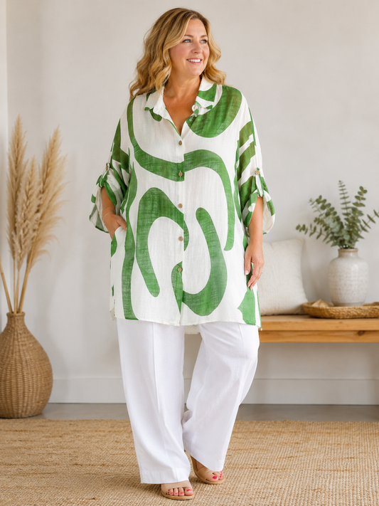 DELPHINE - CHEMISE MOTIF VERT JUSQU'A LA TAILLE 58
