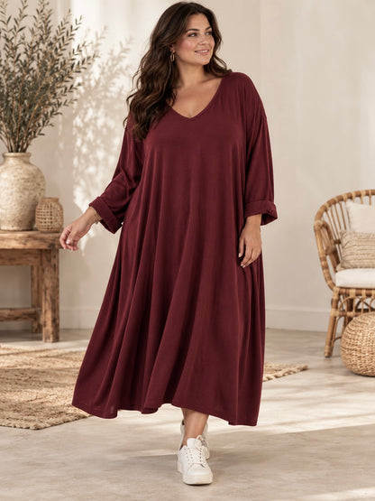 CHRISTA - ROBE TRAPEZE BORDEAUX EN MAILLE JUSQU'A LA TAILLE 56