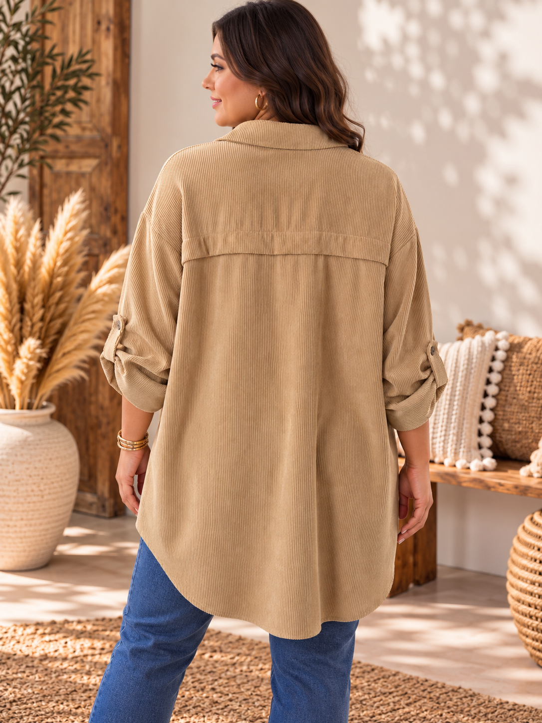 DORIS - CHEMISE OVERSIZE CAMEL EN VELOURS JUSQU'A LA TAILLE 58