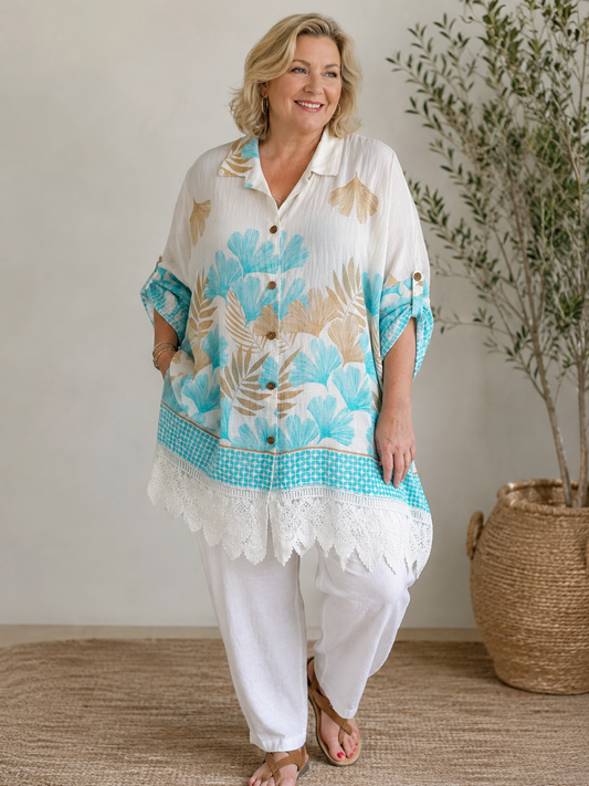 ROMY - CHEMISE MOTIF LAGON AVEC DENTELLE JUSQU'A LA TAILLE 58