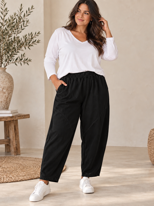 GALDINO - PANTALON NOIR EN VELOURS MILLERAIE JUSQU'A LA TAILLE 50/52
