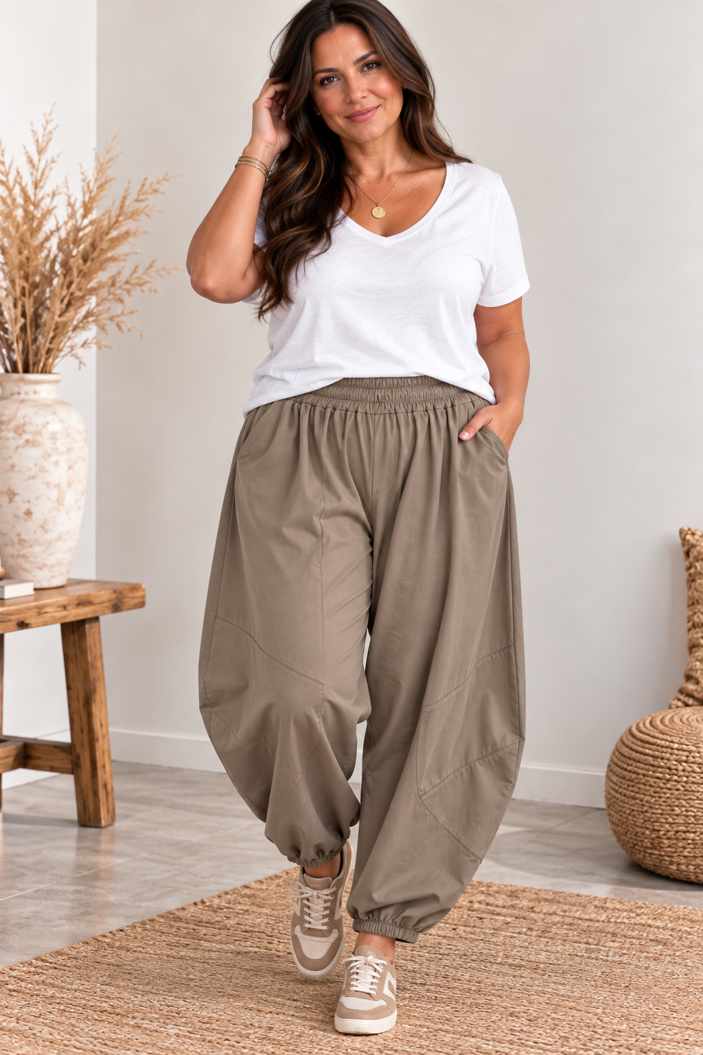 ALEXANDER - PANTALON TAUPE COUPE BARREL TAILLE 50/52 A 56/58