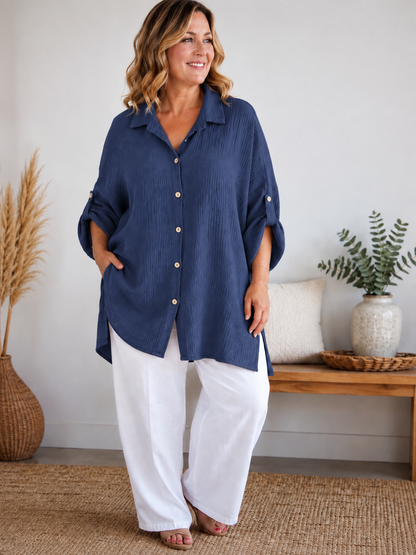 AXELLE - CHEMISE MARINE EN GAZE DE COTON JUSQU'A LA TAILLE 58