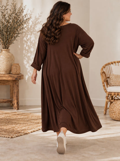 CHRISTA - ROBE TRAPEZE MARRON EN MAILLE JUSQU'A LA TAILLE 56