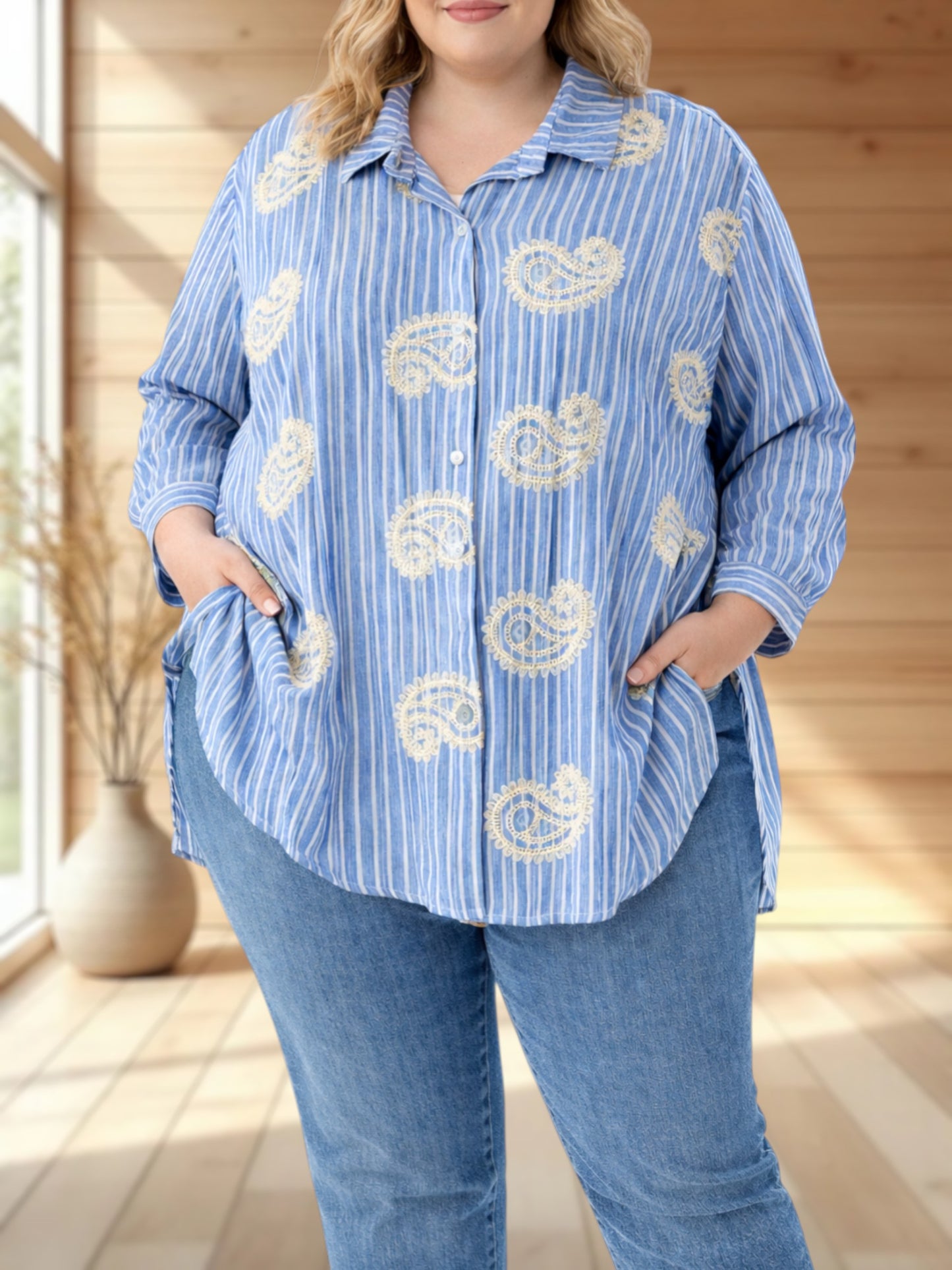 NAOMI - CHEMISE OVERSIZE BRODEE JUSQU'A LA TAILLE 52