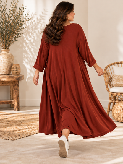 CHRISTA - ROBE TRAPEZE ROUILLE EN MAILLE JUSQU'A LA TAILLE 56