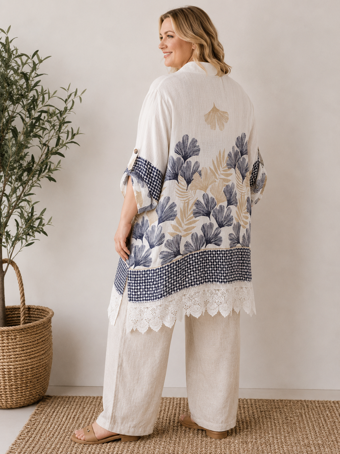 ROMY - CHEMISE MOTIF MARINE AVEC DENTELLE JUSQU'A LA TAILLE 58