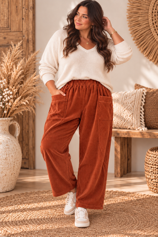 DANITO - PANTALON ROUX EN VELOURS JUSQU'A LA TAILLE 52/54