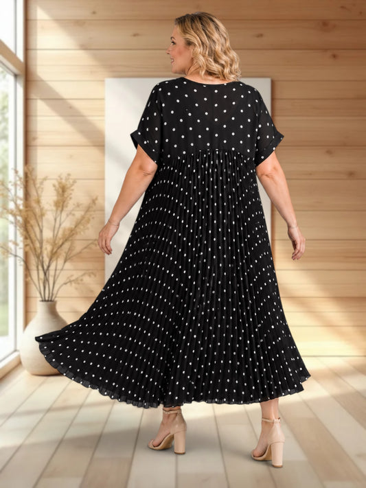 MELODIE - ROBE NOIRE A POIS PLISSEE JUSQU'A LA TAILLE 56