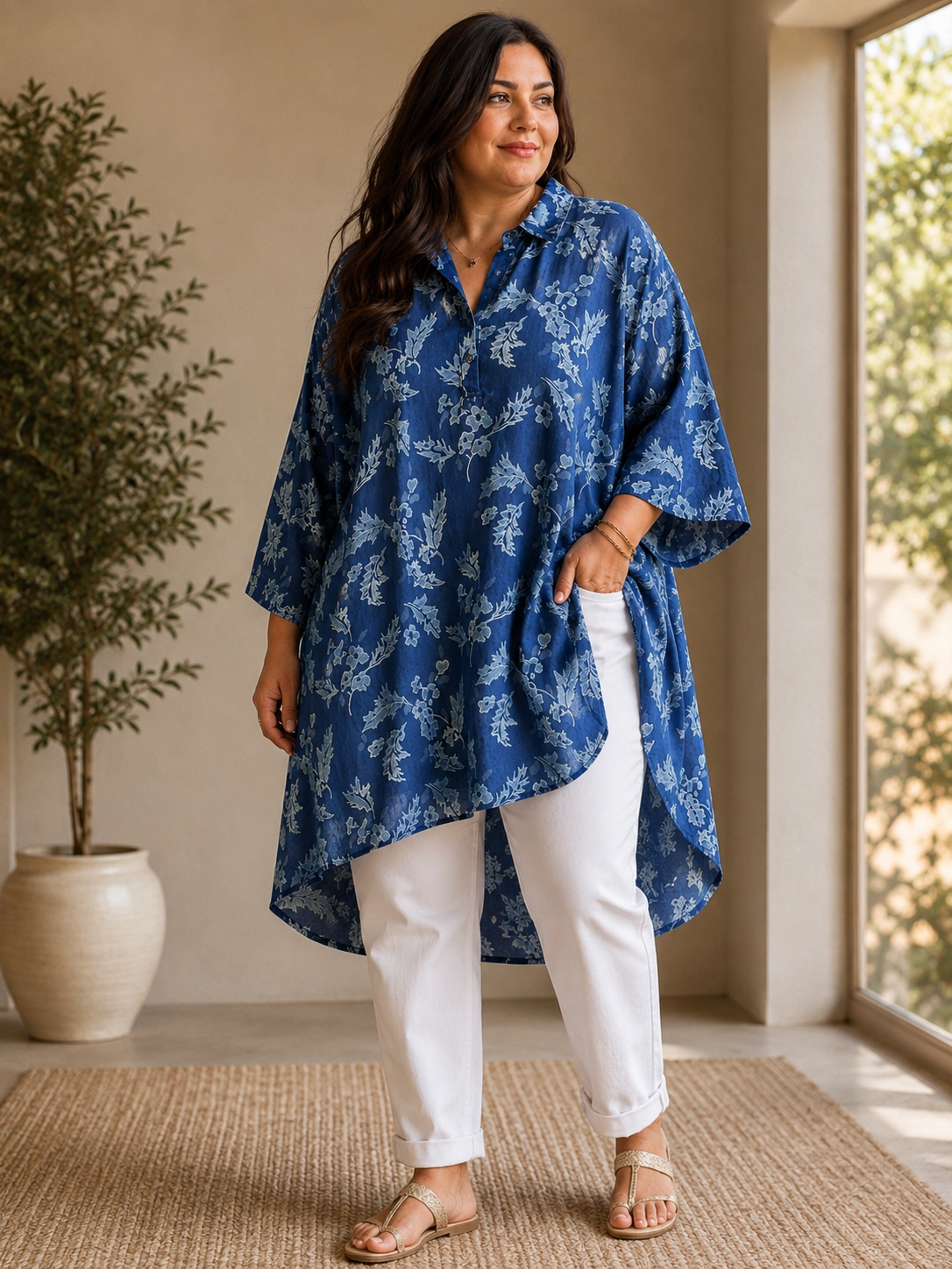ARIANE - TUNIQUE OVERSIZE MOTIF FLEUR JUSQU'A LA TAILLE 58