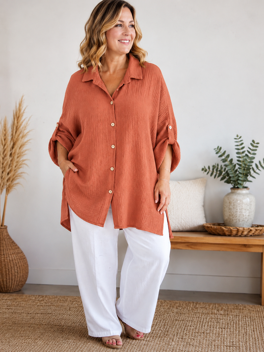 AXELLE - CHEMISE ROUILLE EN GAZE DE COTON JUSQU'A LA TAILLE 58