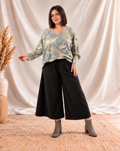MARILOU - PANTALON JUPE CULOTTE NOIRE JUSQU'A LA TAILLE 52