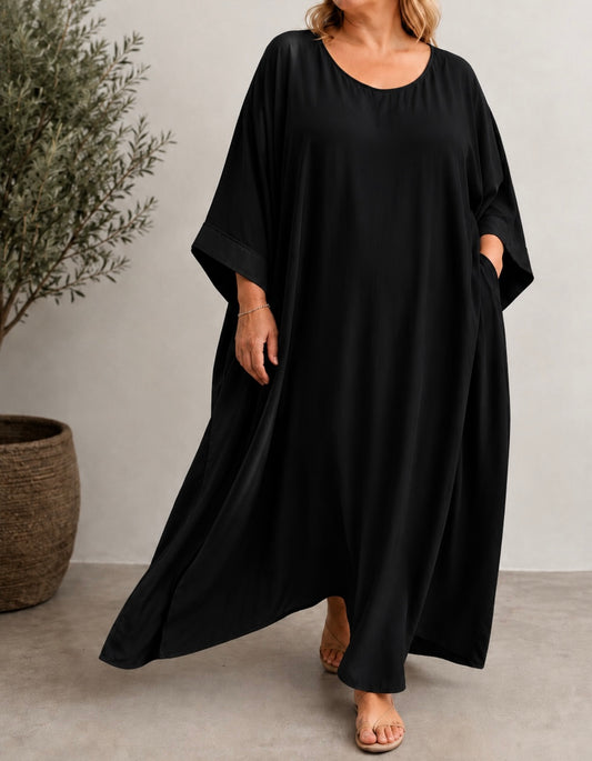 LUXURY - ROBE OVERSIZE FLUIDE NOIRE JUSQU'A LA TAILLE 60