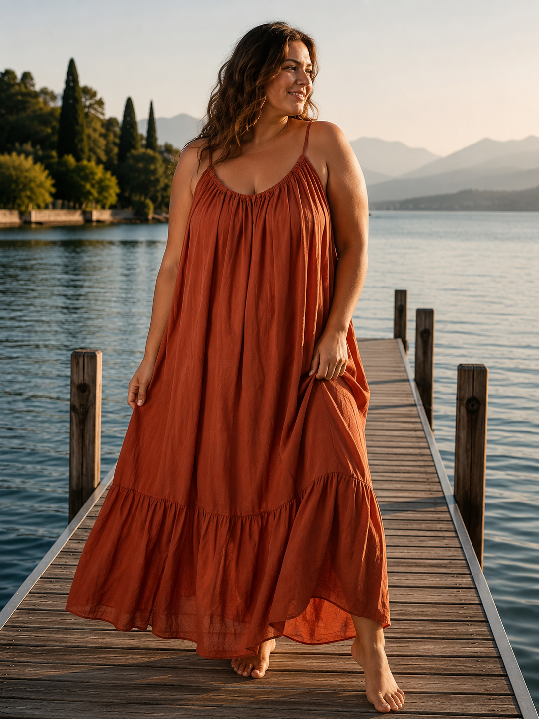 SUNDAY - ROBE LONGUE TERRACOTTA JUSQU'A LA TAILLE 54