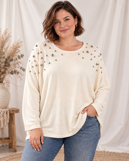 TERRY - PULL BLANC CASSE EN MAILLE AVEC CLOUS JUSQU'A LA TAILLE 54/56