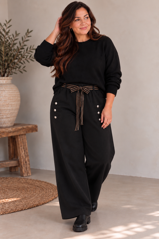 MARLEY - PANTALON SPORTSWEAR NOIR EFFET DAIM TAILLE 46 A 52