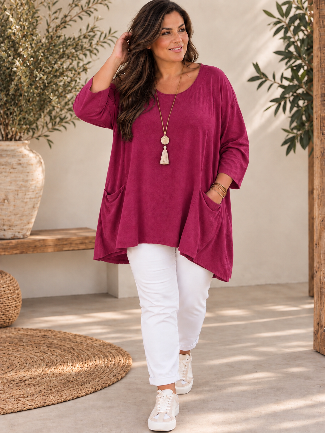 JULIE - TUNIQUE BORDEAUX EN VELOURS MILLERAIE JUSQU'A LA TAILLE 52