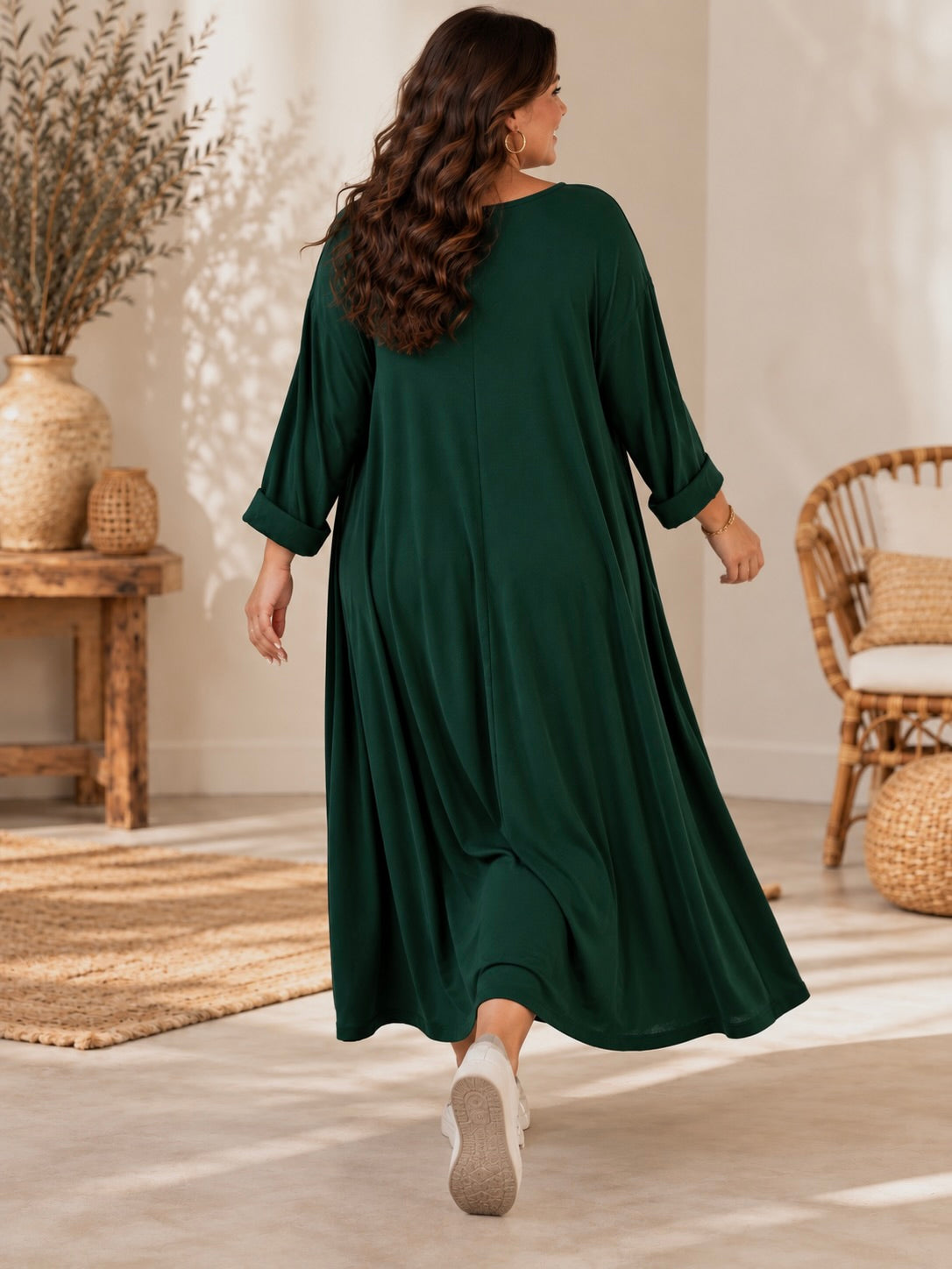 CHRISTA - ROBE TRAPEZE VERTE EN MAILLE JUSQU'A LA TAILLE 56