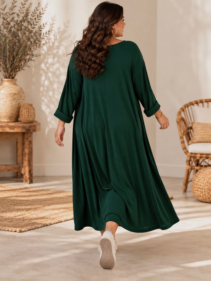 CHRISTA - ROBE TRAPEZE VERTE EN MAILLE JUSQU'A LA TAILLE 56
