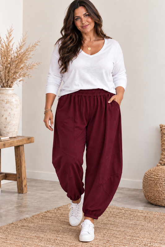 ALEXANDER - PANTALON BORDEAUX COUPE BARREL TAILLE 50/52 A 56/58