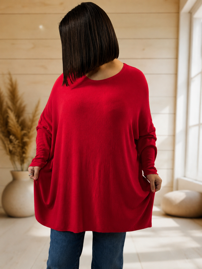 CAPRIO - PULL ROUGE EN MAILLE FLUIDE JUSQU'A LA TAILLE 54