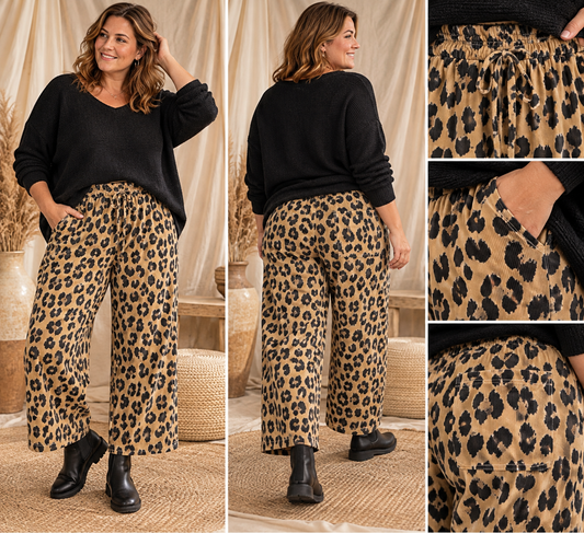 ZANZIBAR - PANTALON LEOPARD CAMEL EN VELOURS MILLERAIE TAILLE 48 A 54