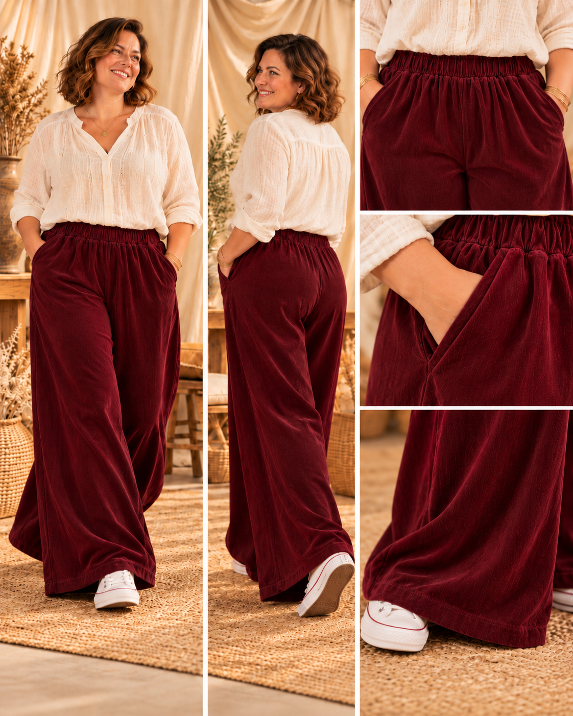 LUKA - PANTALON AMPLE BORDEAUX TAILLE 50 A 56/58