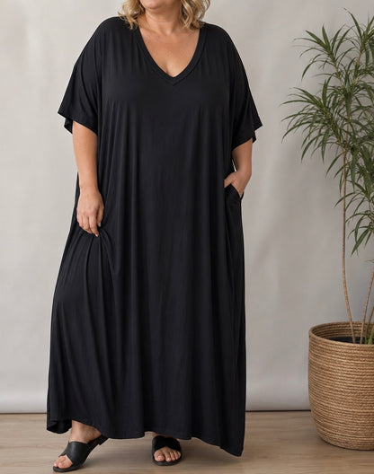 DEVA - ROBE OVERSIZE FLUIDE NOIRE JUSQU'A LA TAILLE 58