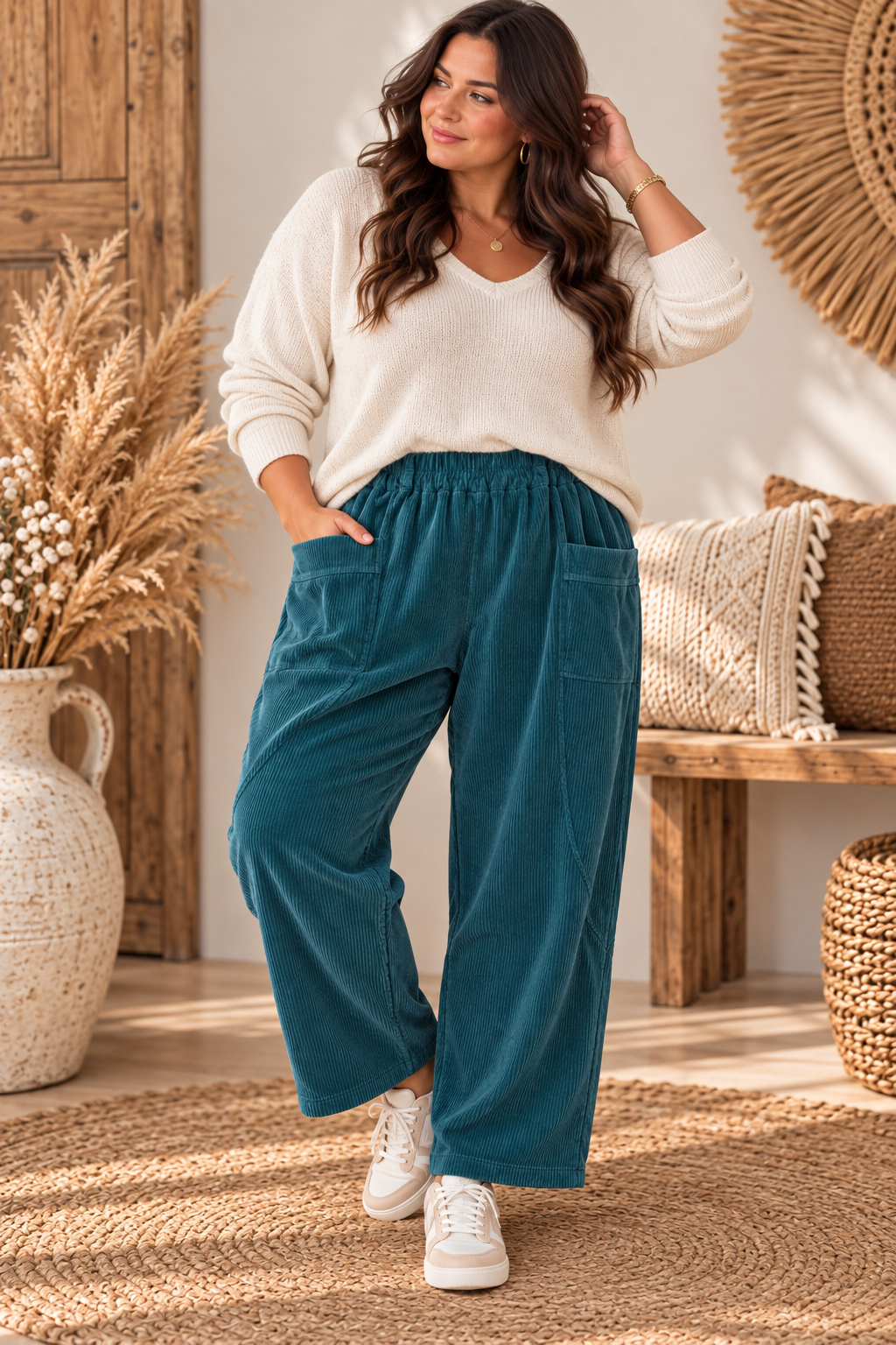 DANITO - PANTALON BLEU CANARD EN VELOURS JUSQU'A LA TAILLE 52/54