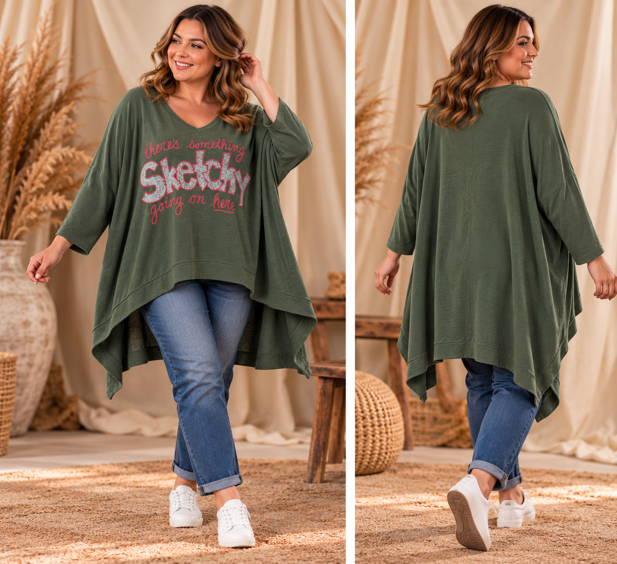 HARRY - TUNIQUE OVERSIZE KAKI EN MAILLE JUSQU'A LA TAILLE 60