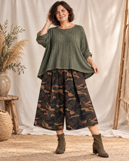 SAMANTHA - PANTALON JUPE CULOTTE CAMOUFLAGE JUSQU'A LA TAILLE 48
