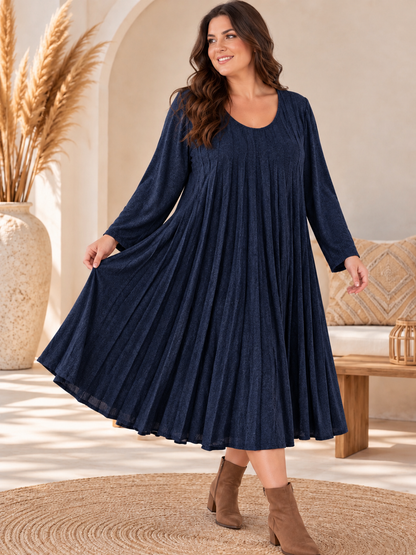 CANDICE - ROBE BLEUE PLISSEE JUSQU'A LA TAILLE 54