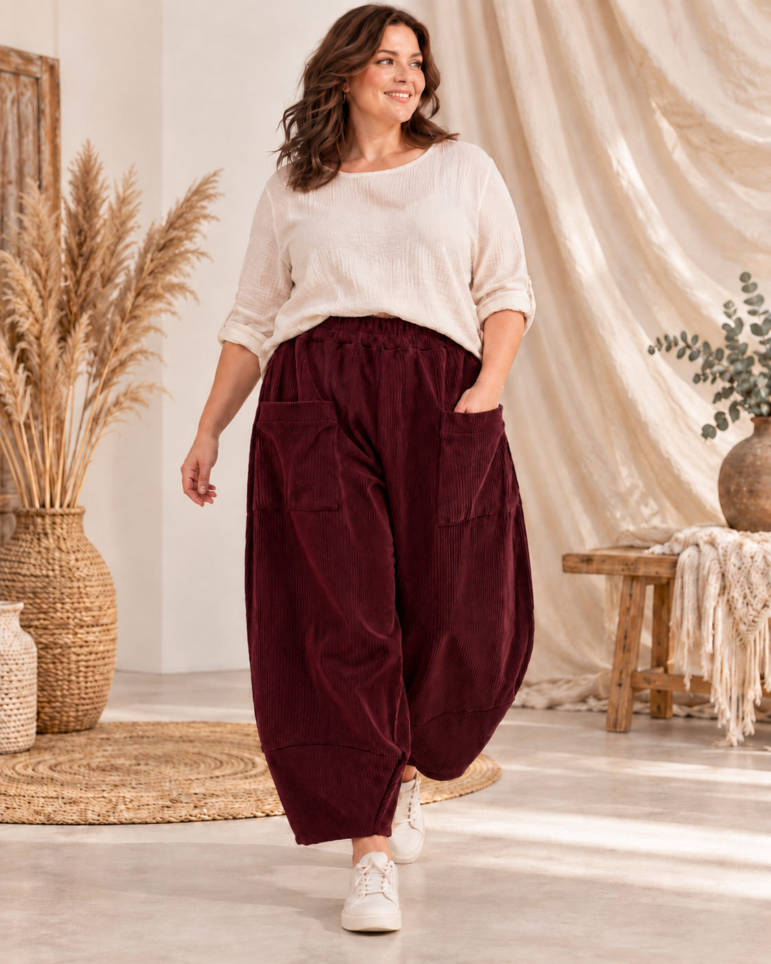 FRANCESCO - PANTALON BORDEAUX EN VELOURS TAILLE 48 A 54