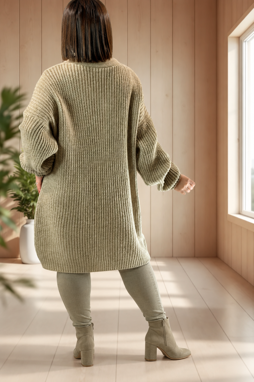 ALEXANDRA - PULL OVERSIZE BEIGE AVEC CRAVATE JUSQU'A LA TAILLE 54/56