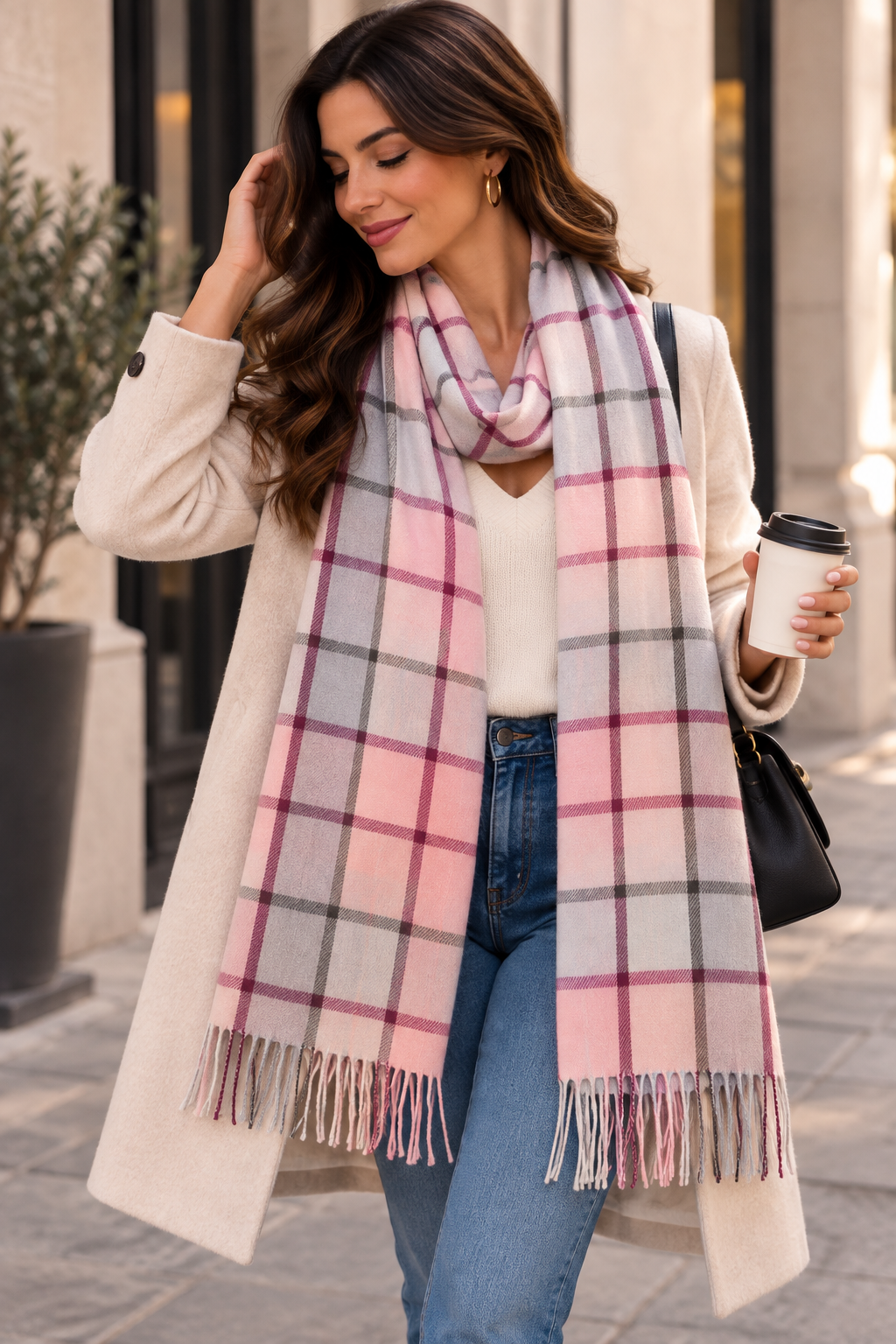 ROMA - ECHARPE ECOSSAISE ROSE