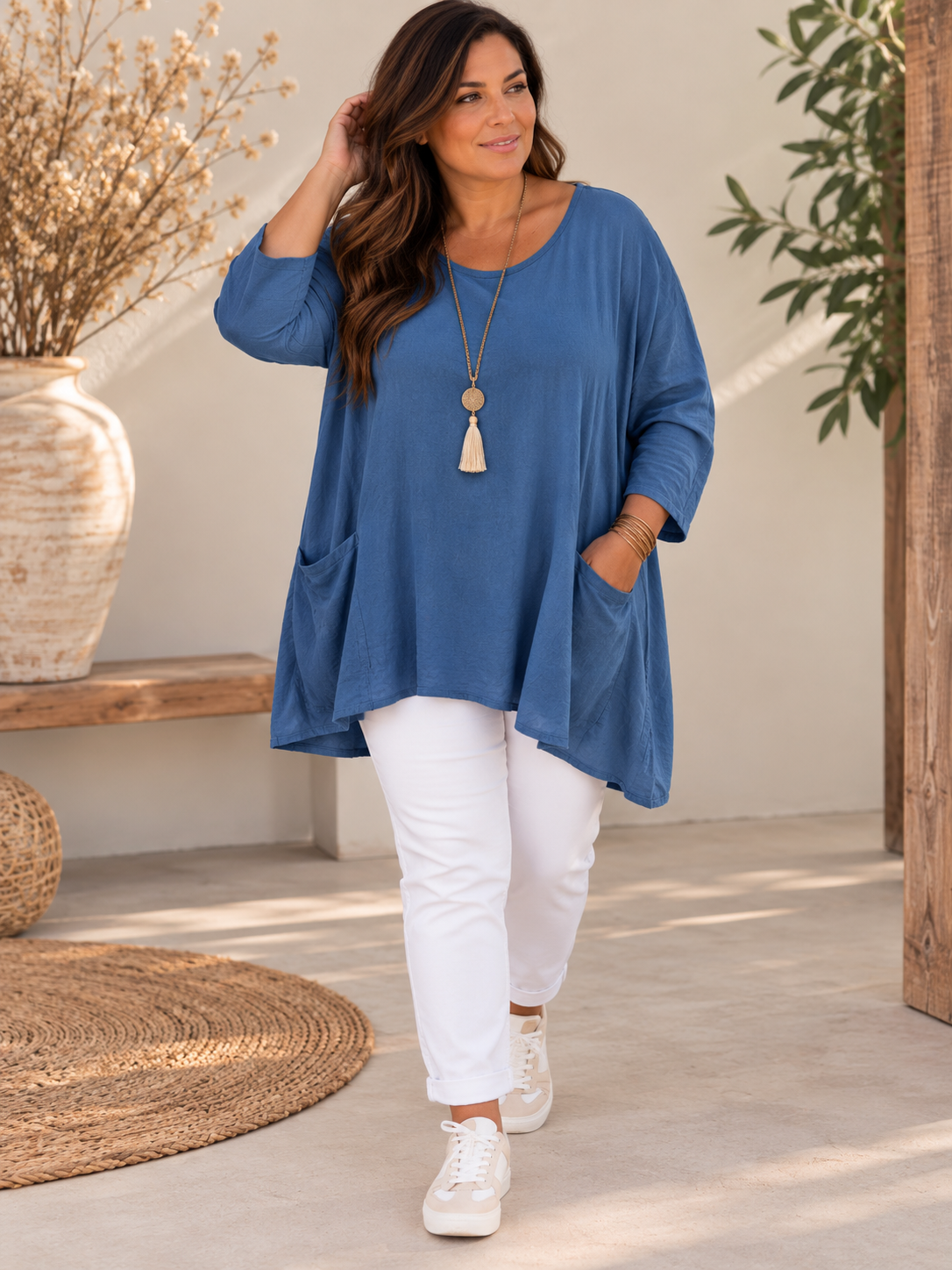 JULIE - TUNIQUE BLEUE EN VELOURS MILLERAIE JUSQU'A LA TAILLE 52