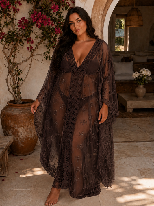 FALBALA - ROBE LONGUE MARRON EN TULLE JUSQU'A LA TAILLE 60
