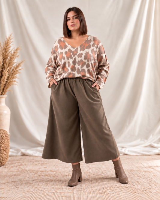 MARILOU - PANTALON JUPE CULOTTE MARRON JUSQU'A LA TAILLE 52