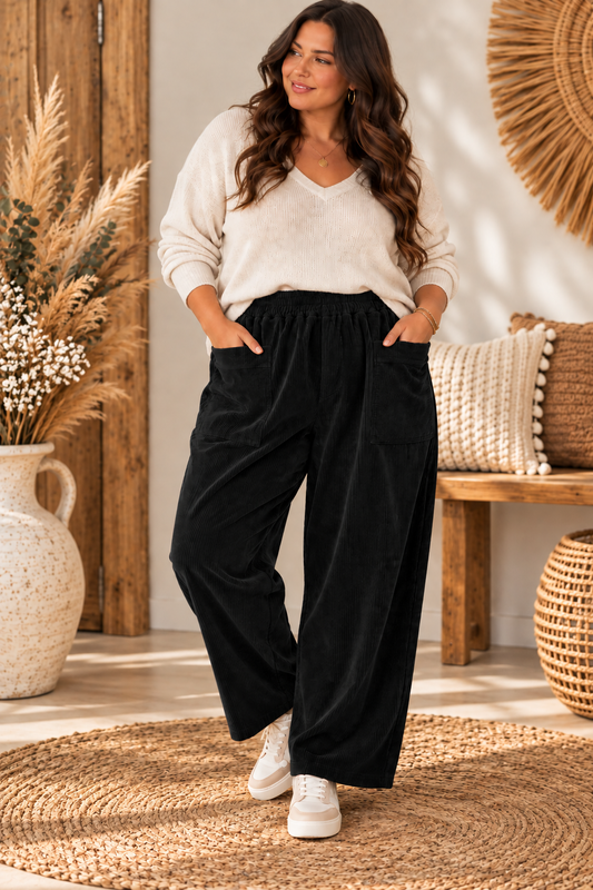DANITO - PANTALON NOIR EN VELOURS JUSQU'A LA TAILLE 52/54