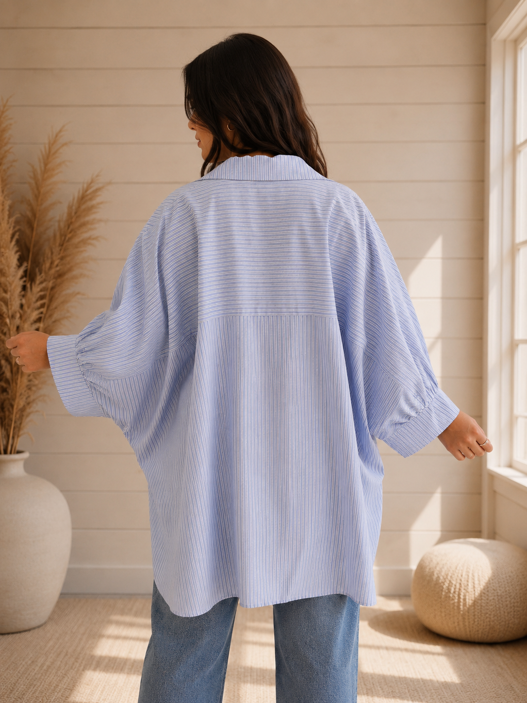 LULU  - TUNIQUE OVERSIZE A RAYURE BLEUE JUSQU'A LA TAILLE 58