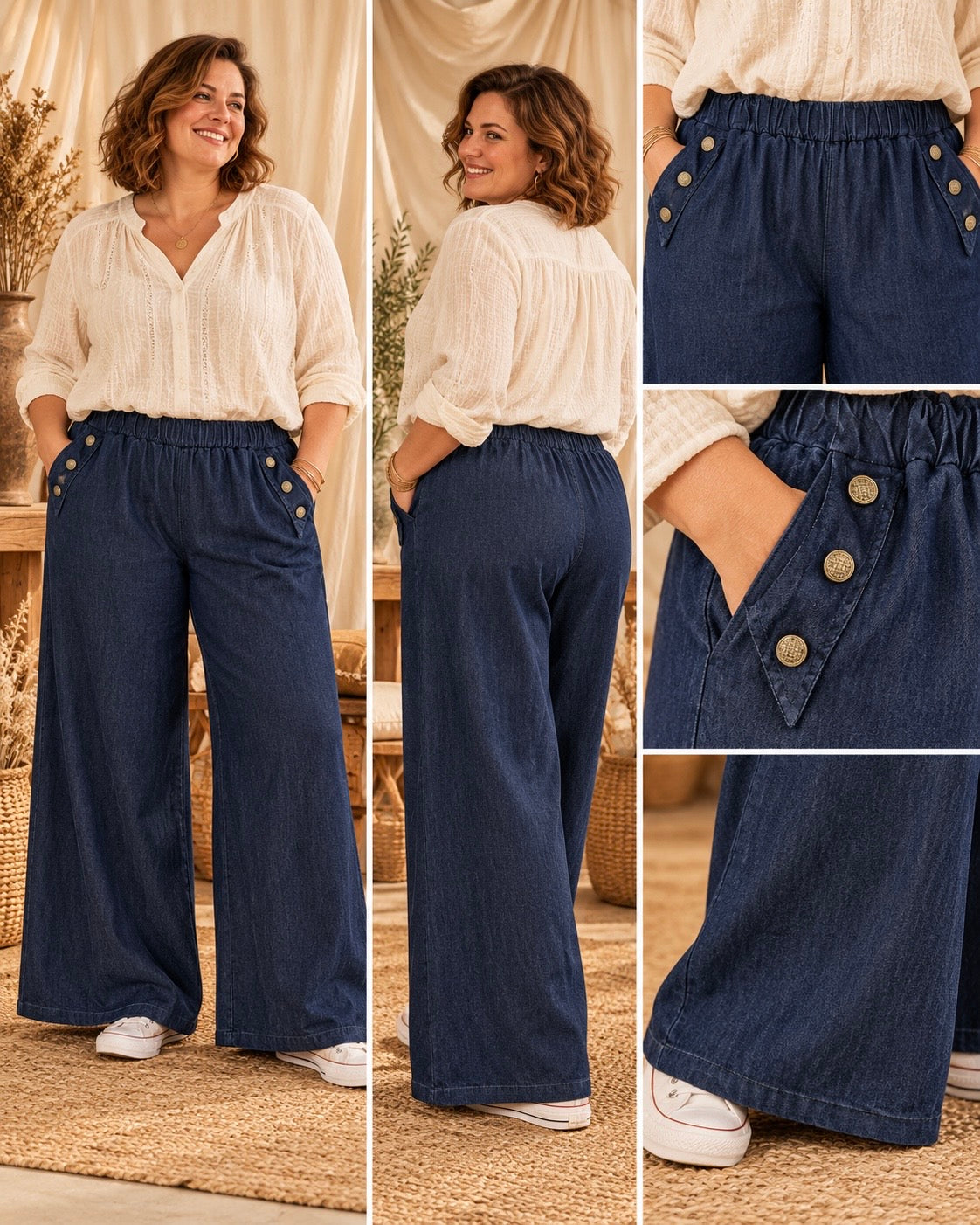 ALBERTO - PANTALON JEAN AVEC BOUTONS TAILLE 52 A 56/58