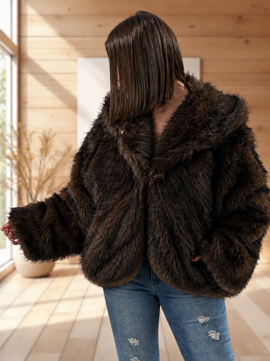 AVORIAZ - VESTE MARRON OVERSIZE EN FAUSSE FOURRURE JUSQU'A LA TAILLE 50
