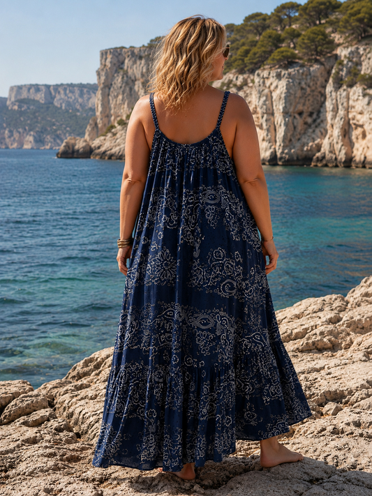 LILIROSE - ROBE LONGUE BANDANA MARINE JUSQU'A LA TAILLE 56