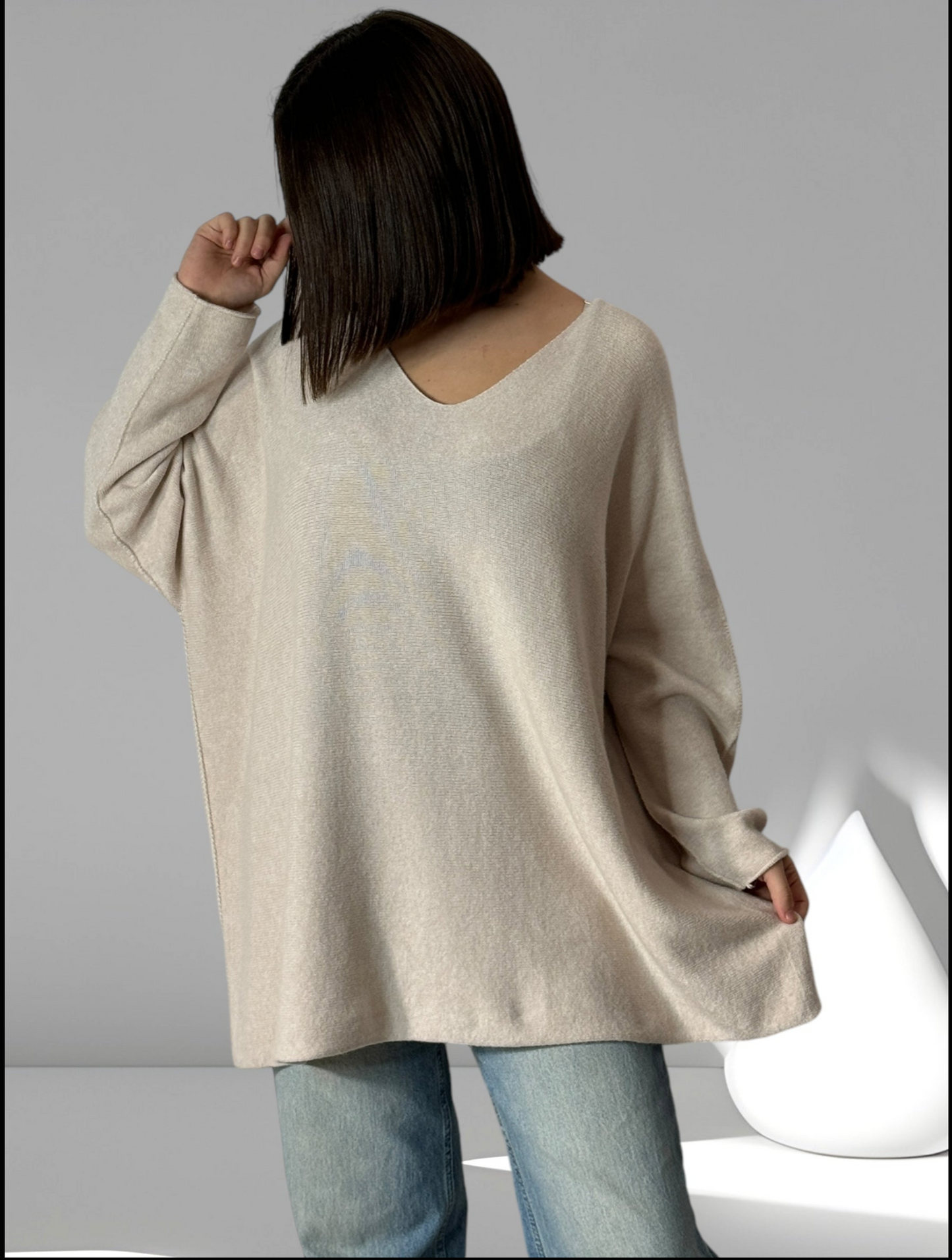 LARA - PULL OVERSIZE BEIGE JUSQU'A LA TAILLE 54
