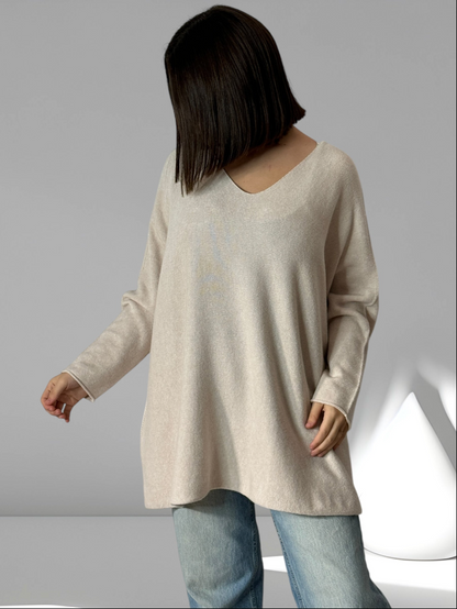 LARA - PULL OVERSIZE BEIGE JUSQU'A LA TAILLE 54