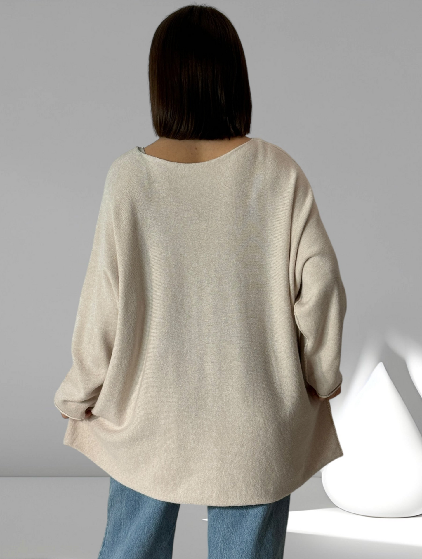 LARA - PULL OVERSIZE BEIGE JUSQU'A LA TAILLE 54