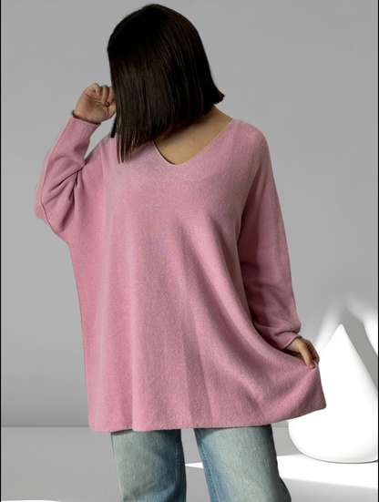 LARA - PULL OVERSIZE ROSE JUSQU'A LA TAILLE 54