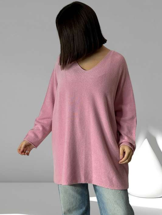 LARA - PULL OVERSIZE ROSE JUSQU'A LA TAILLE 54