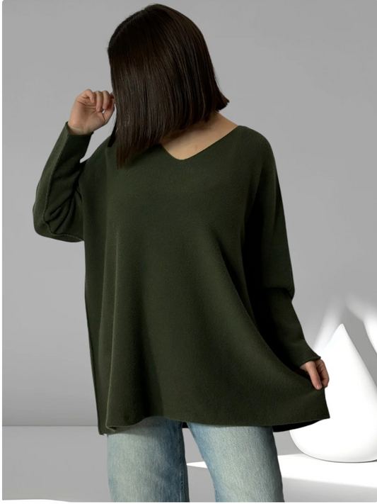 LARA - PULL OVERSIZE KAKI JUSQU'A LA TAILLE 54